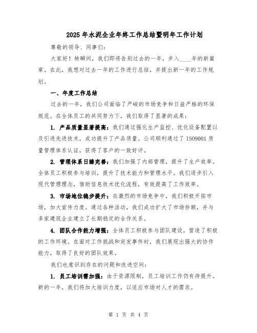 2025年水泥企业年终工作总结暨明年工作计划(2篇)