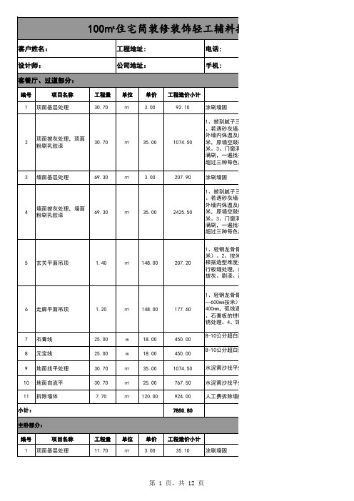 三室两厅两卫住宅装修包工包料价格参考