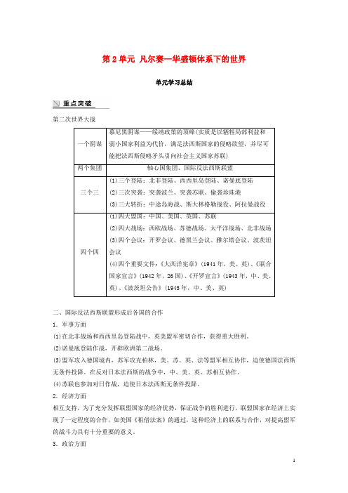 最新学年度高中历史 第2单元 凡尔赛—华盛顿体系下的世界单元学习总结学案 新人教版选修3(考试必备)