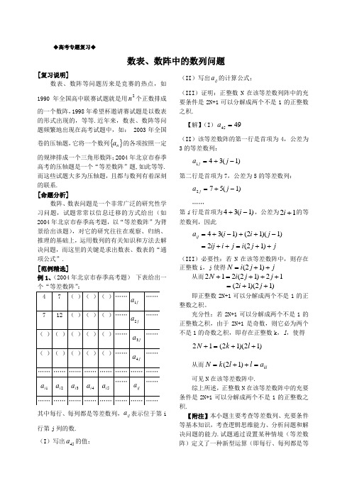 高中数学一轮复习数表、数阵中的数列问题