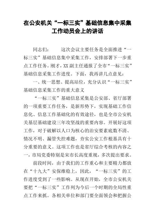 在公安机关“一标三实”基础信息集中采集工作动员会上的讲话.docx