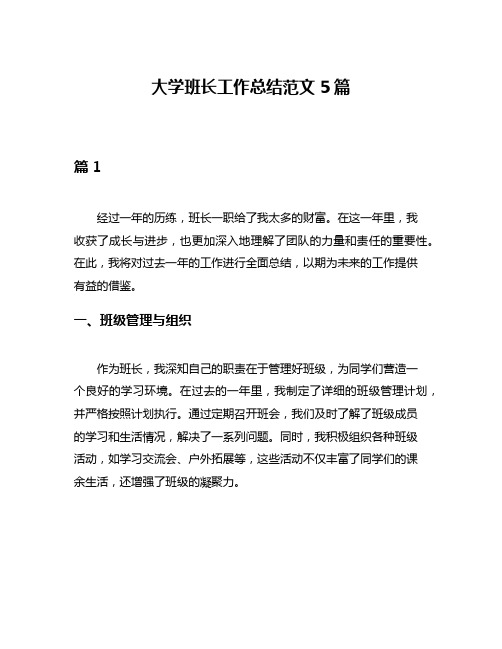 大学班长工作总结范文5篇