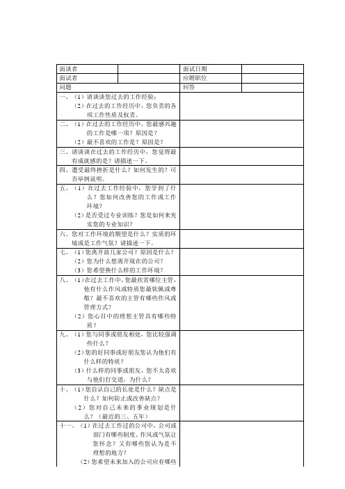 结构面试表格