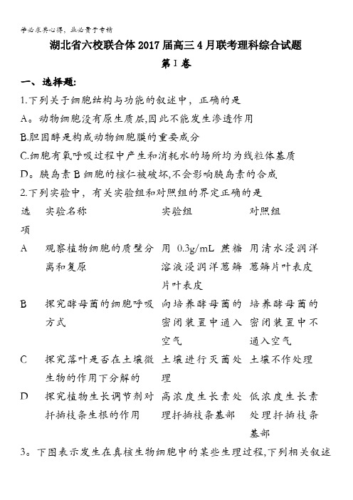 湖北省六校联合体2017届高三4月联考理科综合试题含答案