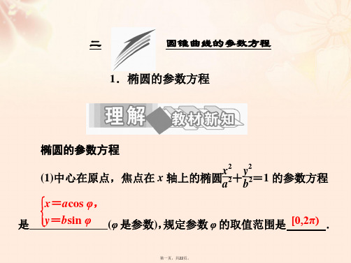 高中数学第二讲二圆锥曲线的参数方程1椭圆的参数方程课件新人教A版选修44