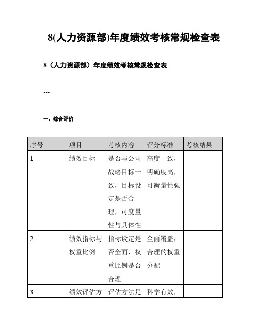 8(人力资源部)年度绩效考核常规检查表