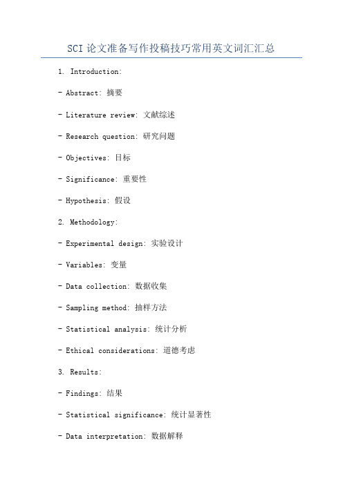 SCI论文准备写作投稿技巧常用英文词汇汇总