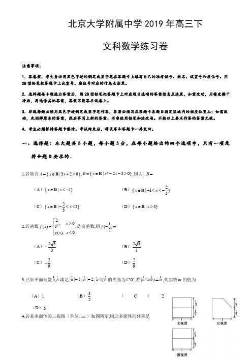 北京大学附属中学2019年高三下文科数学练习卷(4月23日)