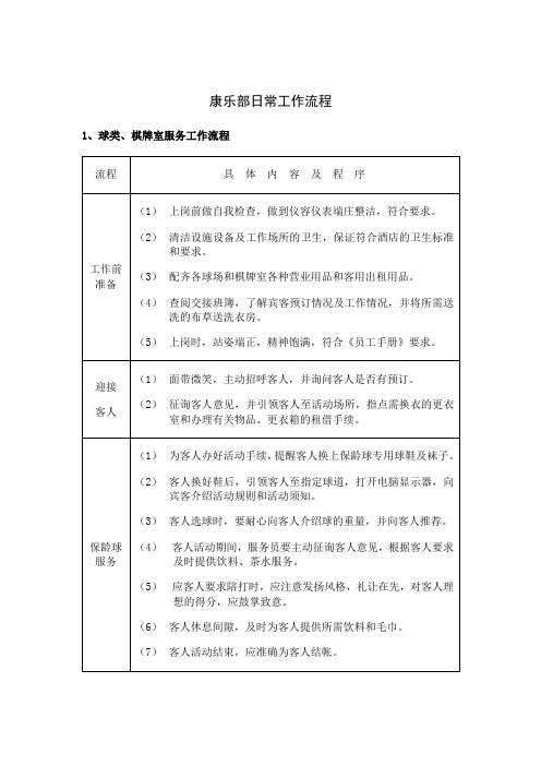 康乐部日常工作流程