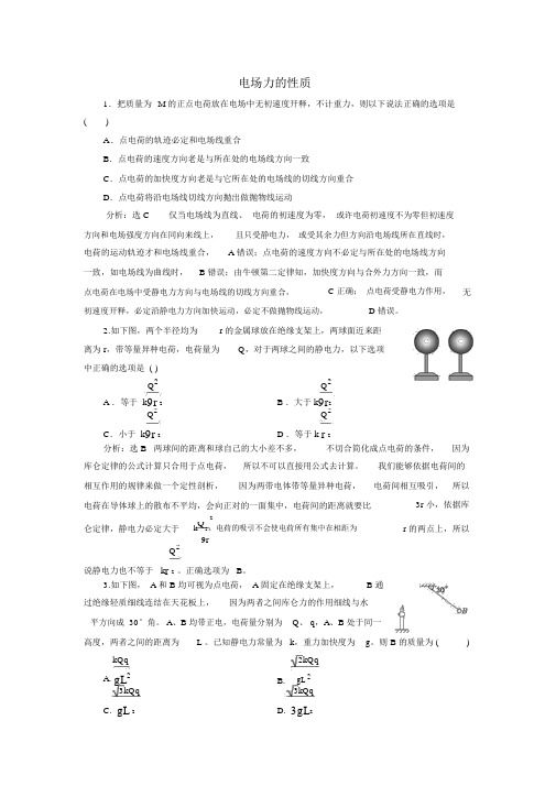 人教版高中物理选修3-1：重难点强化练一电场力的性质含解析