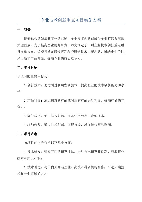 企业技术创新重点项目实施方案