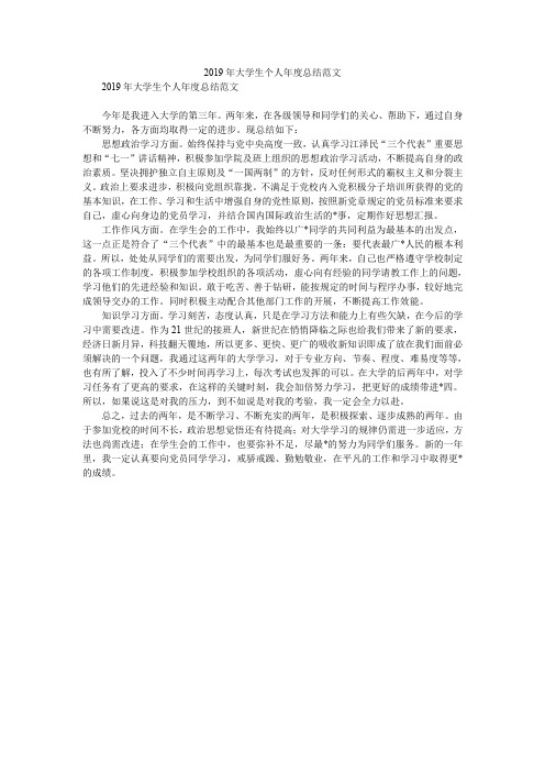 2019年大学生个人年度总结范文