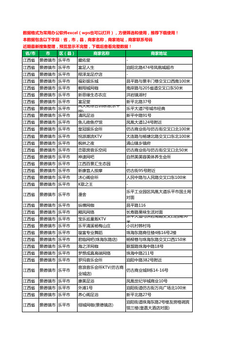 2020新版江西省景德镇市乐平市休闲娱乐工商企业公司商家名录名单黄页联系电话号码地址大全281家