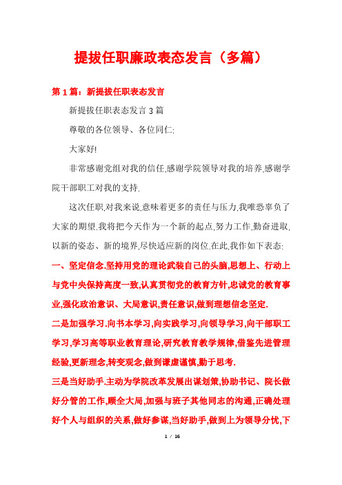 提拔任职廉政表态发言(多篇)