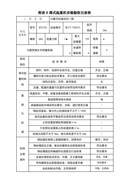 塔四方验收塔式起重机安装验收记录表