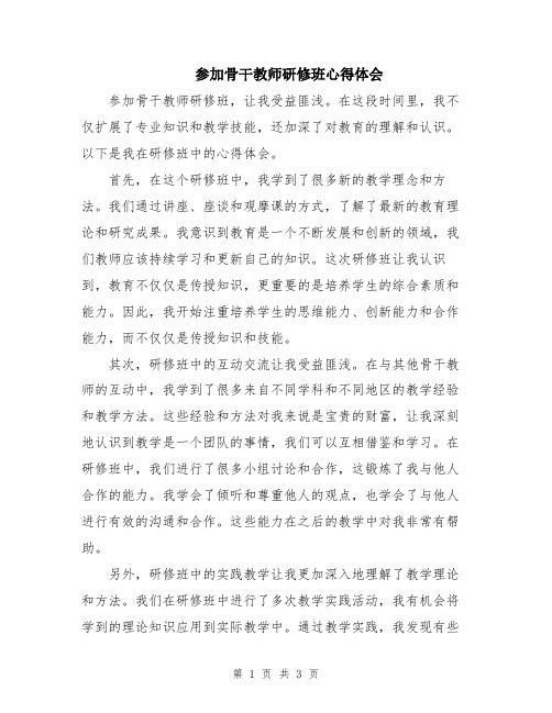 参加骨干教师研修班心得体会