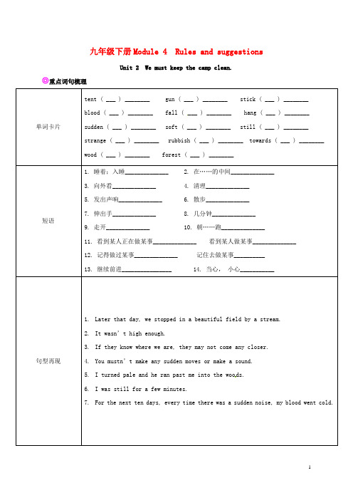 九年级英语下册Module4Unit2Wemustkeepthecampclean知识清单+练习题(无答案)(新版)外研版