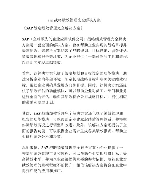 sap战略绩效管理完全解决方案