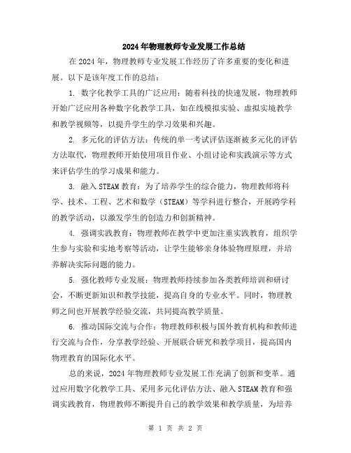 2024年物理教师专业发展工作总结