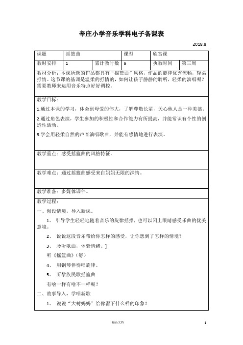 【苏少版小学二年级音乐教案】摇篮曲