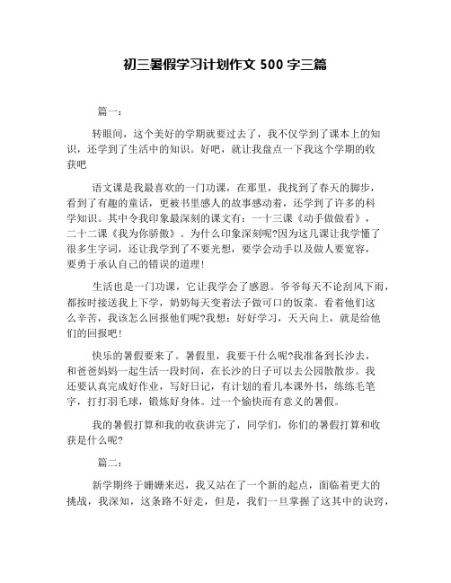 初三暑假学习计划作文500字三篇