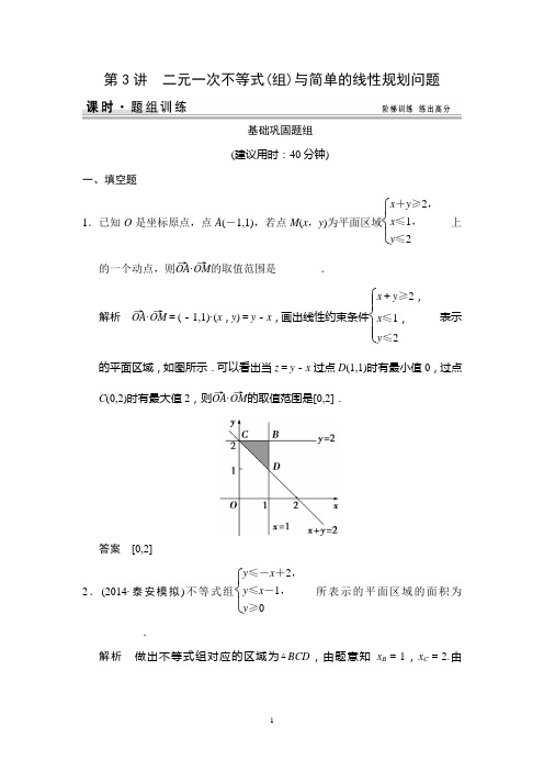 2015高考数学一轮题组训练：7-3二元一次不等式(组)与简单的线性规划问题