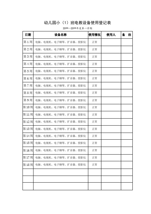 幼儿园中班电教设备使用登记