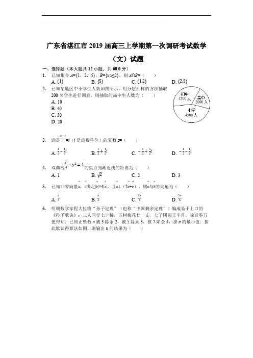 广东省湛江市2019届高三上学期第一次调研考试数学(文)试题(含精品解析)