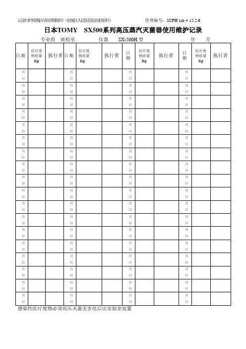 日本TOMY  SX500系列高压蒸汽灭菌器使用维护记录