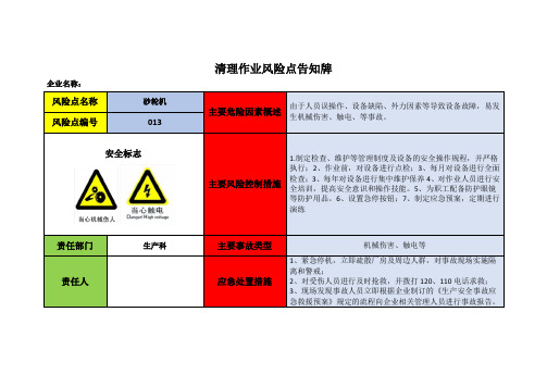 砂轮机清理作业风险点告知牌