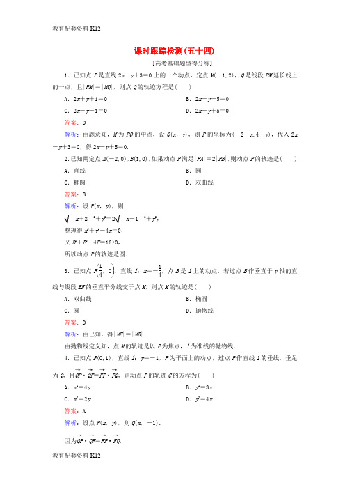 [配套K12]2018版高考数学一轮复习 第九章 解析几何 课时跟踪检测54 理 新人教A版