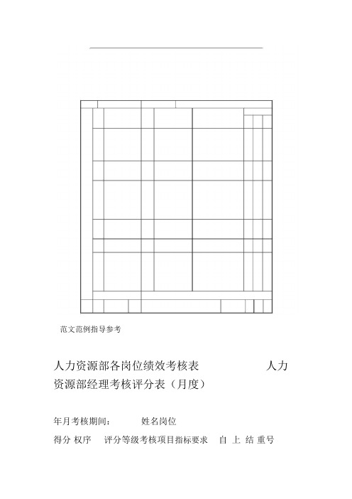 人力资源部各岗位绩效考核表