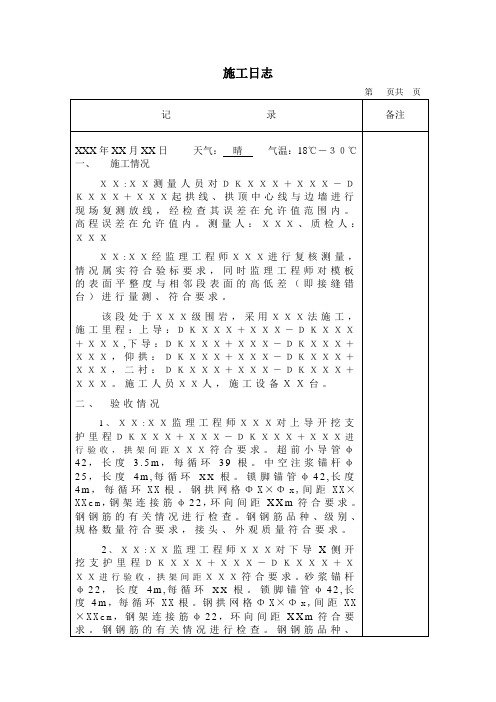 隧道施工日志范本