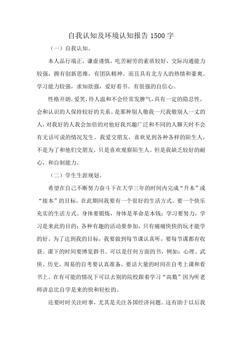 自我认知及环境认知报告1500字