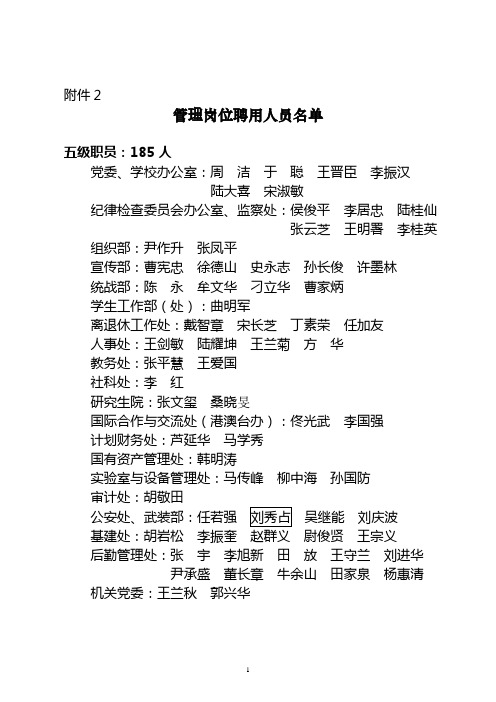 管理岗位聘用人员名单