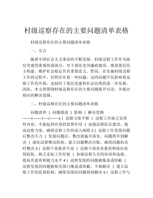 村级巡察存在的主要问题清单表格