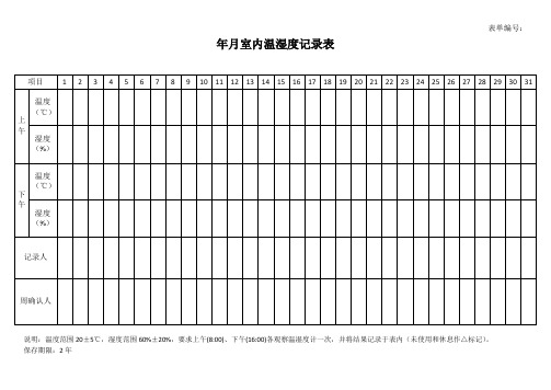 实验室温湿度记录表