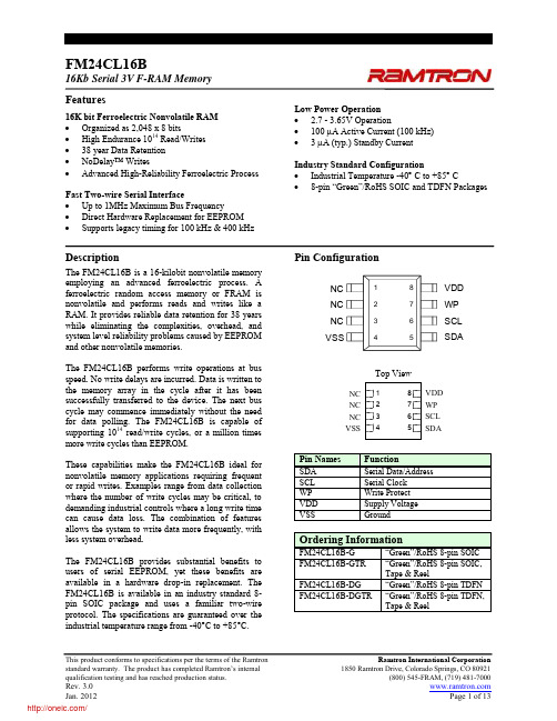 FM24CL16B-GTR;FM24CL16B-DGTR;FM24CL16B-DG;FM24CL16B-G;中文规格书,Datasheet资料