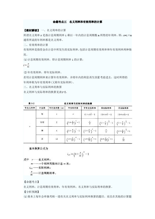 名义利率和有效利率的计算命题考点解析