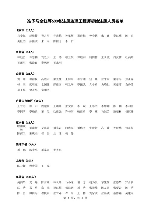 住房城乡建设部关于2017年第十三批注册监理工程师初始注册人员名单的公告