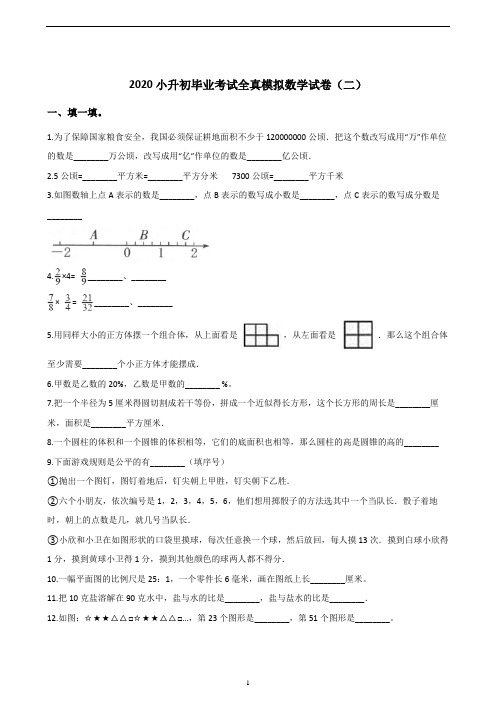 2020年小升初数学毕业考试全真模拟试卷(2)人教版(解析版)