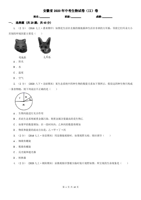 安徽省2020年中考生物试卷(II)卷(精编)