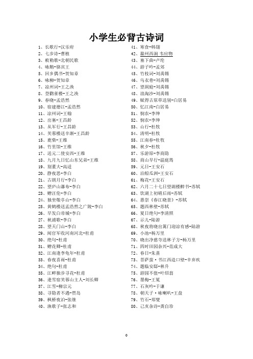 小学生必备古诗词80首字词注音意音与鉴赏