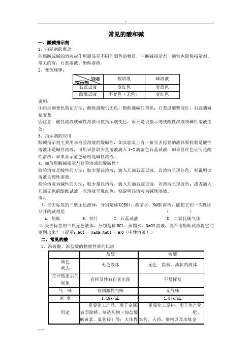 常见酸和碱知识点