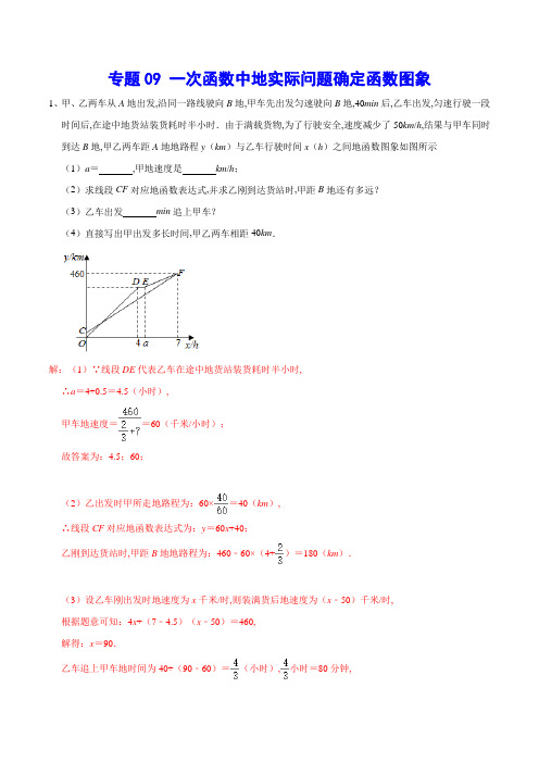 专题09 一次函数中的实际问题确定函数图象(解析版)