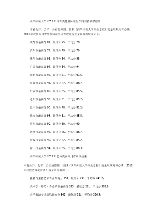 2013年体育专业录取分数情况