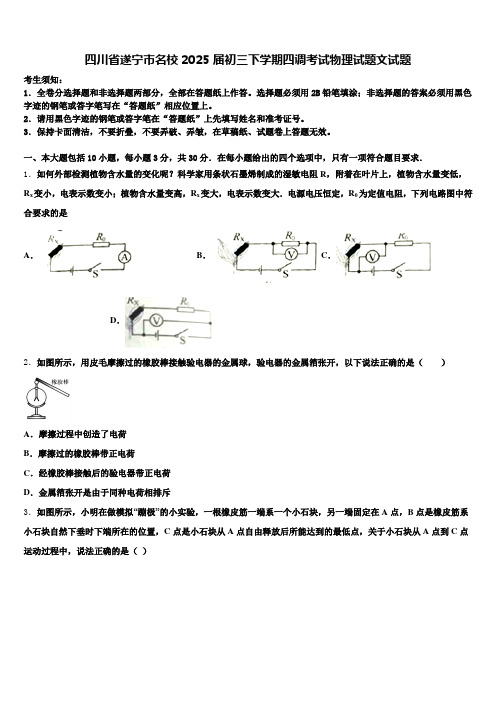 四川省遂宁市名校2025届初三下学期四调考试物理试题文试题含解析