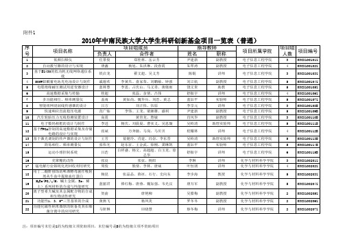 中南民族大学2010年科研立项