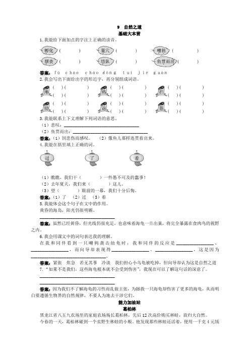 新人教版小学四年级语文下册课课练第八册优化练习 自然之道试题及答案