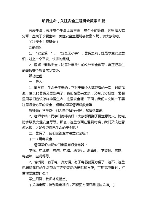 珍爱生命，关注安全主题班会教案5篇